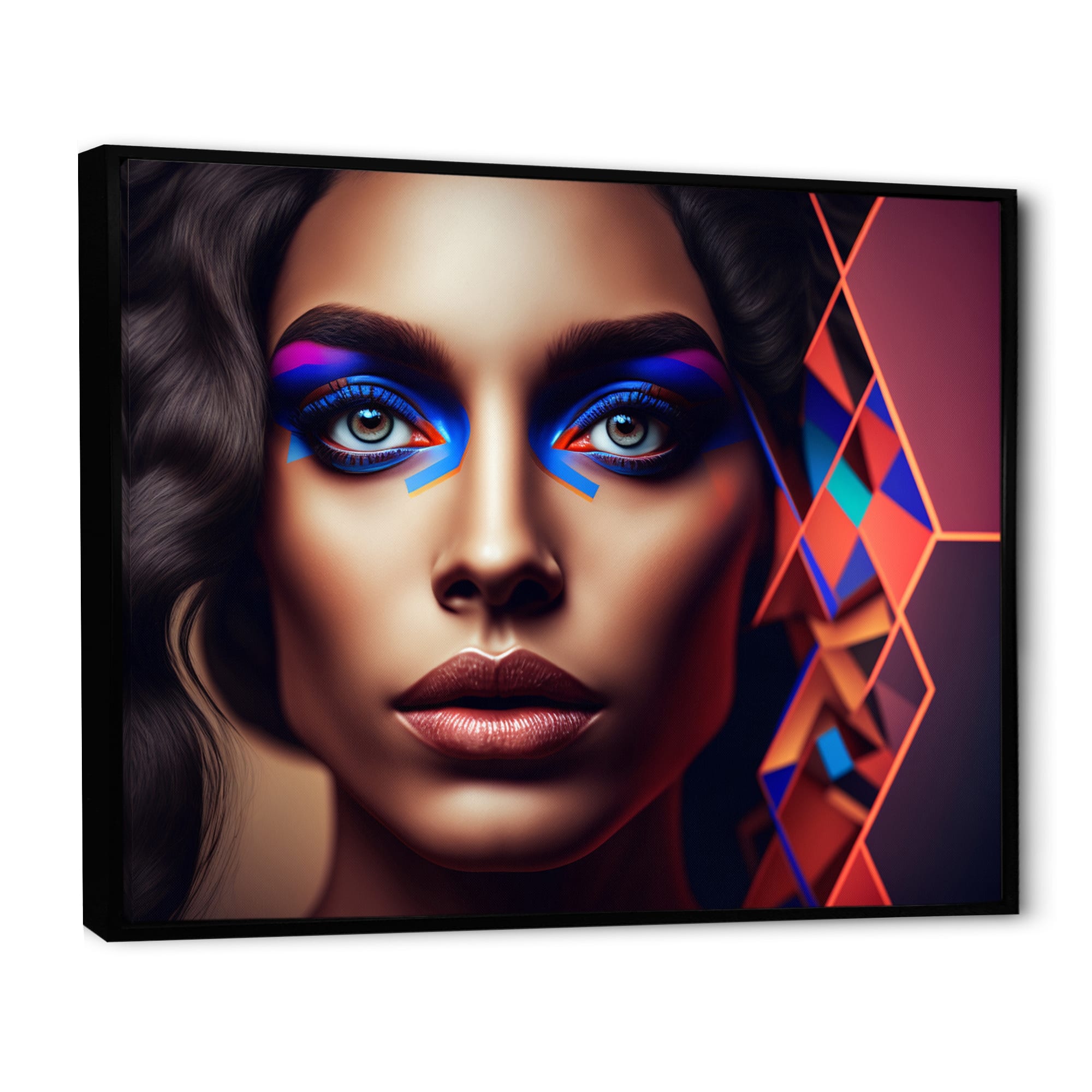 Designart "Abstract Woman Portrait In Red And Blue III" Woman Seductive